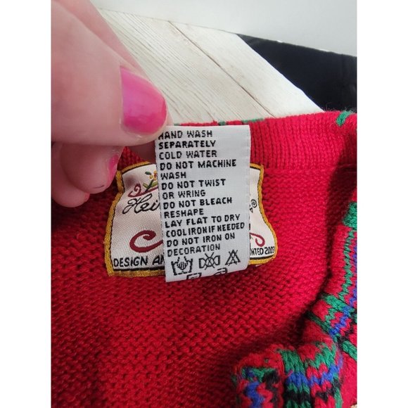 Vtg 90s Womens Petite M Christmas Scottish Terrier Dog Knit Cardigan Sweater Red - Picture 3 of 16